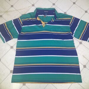 Vintage Polo Golf Shirt Par Four Men's Size Large Stripe 80s 90s Retro Button Up